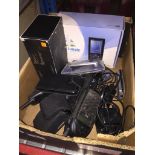 A box of mobile phones, etc.