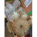 A box of glass including cake stand, dishes, vases, etc.