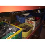 6 boxes of miscellaneous tools and garden items including planters, trowels, paintbrushes etc