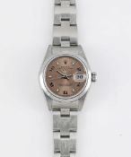 A LADIES STAINLESS STEEL ROLEX OYSTER PERPETUAL DATE BRACELET WATCH CIRCA 2003, REF. 79160 WITH