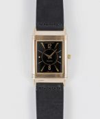 A GENTLEMAN'S SIZE 18K SOLID ROSE GOLD JAEGER LECOULTRE REVERSO CLASSIQUE WRIST WATCH CIRCA 1990s,