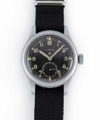 A GENTLEMAN'S STAINLESS STEEL BRITISH MILITARY TIMOR W.W.W. WRIST WATCH CIRCA 1945, PART OF THE "