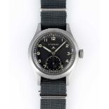 A GENTLEMAN'S STAINLESS STEEL BRITISH MILITARY ETERNA W.W.W. WRIST WATCH CIRCA 1945, PART OF THE "