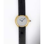 A LADIES 18K SOLID GOLD CARTIER PARIS VENDOME WRIST WATCH CIRCA 1990s,  WITH BRUSHED SILVER DIAL,