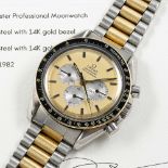 A RARE GENTLEMAN'S STEEL & GOLD OMEGA SPEEDMASTER PROFESSIONAL CHRONOGRAPH BRACELET WATCH DATED