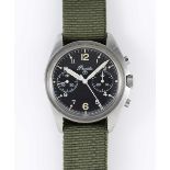 A RARE GENTLEMAN'S STAINLESS STEEL BRITISH MILITARY PRECISTA RAF PILOTS CHRONOGRAPH WRIST WATCH