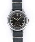 A GENTLEMAN'S STAINLESS STEEL BRITISH MILITARY CYMA W.W.W. WRIST WATCH CIRCA 1945, PART OF THE "