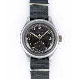 A GENTLEMAN'S STAINLESS STEEL BRITISH MILITARY CYMA W.W.W. WRIST WATCH CIRCA 1945, PART OF THE "