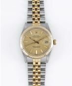 A MID SIZE STEEL & GOLD ROLEX OYSTER PERPETUAL DATEJUST BRACELET WATCH CIRCA 1983, REF. 6827