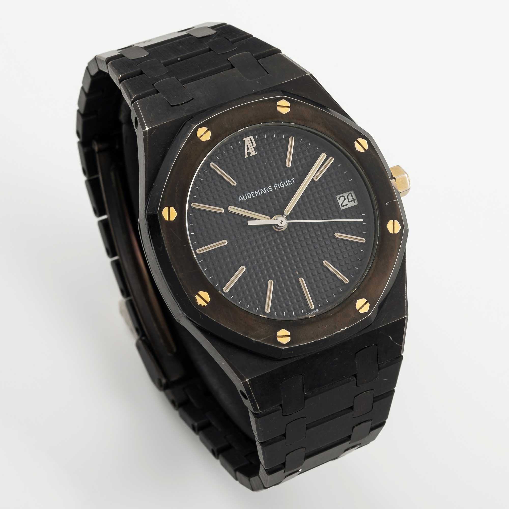 A POSSIBLY UNIQUE GENTLEMAN'S BLACK PVD COATED STAINLESS STEEL AUDEMARS PIGUET ROYAL OAK BRACELET