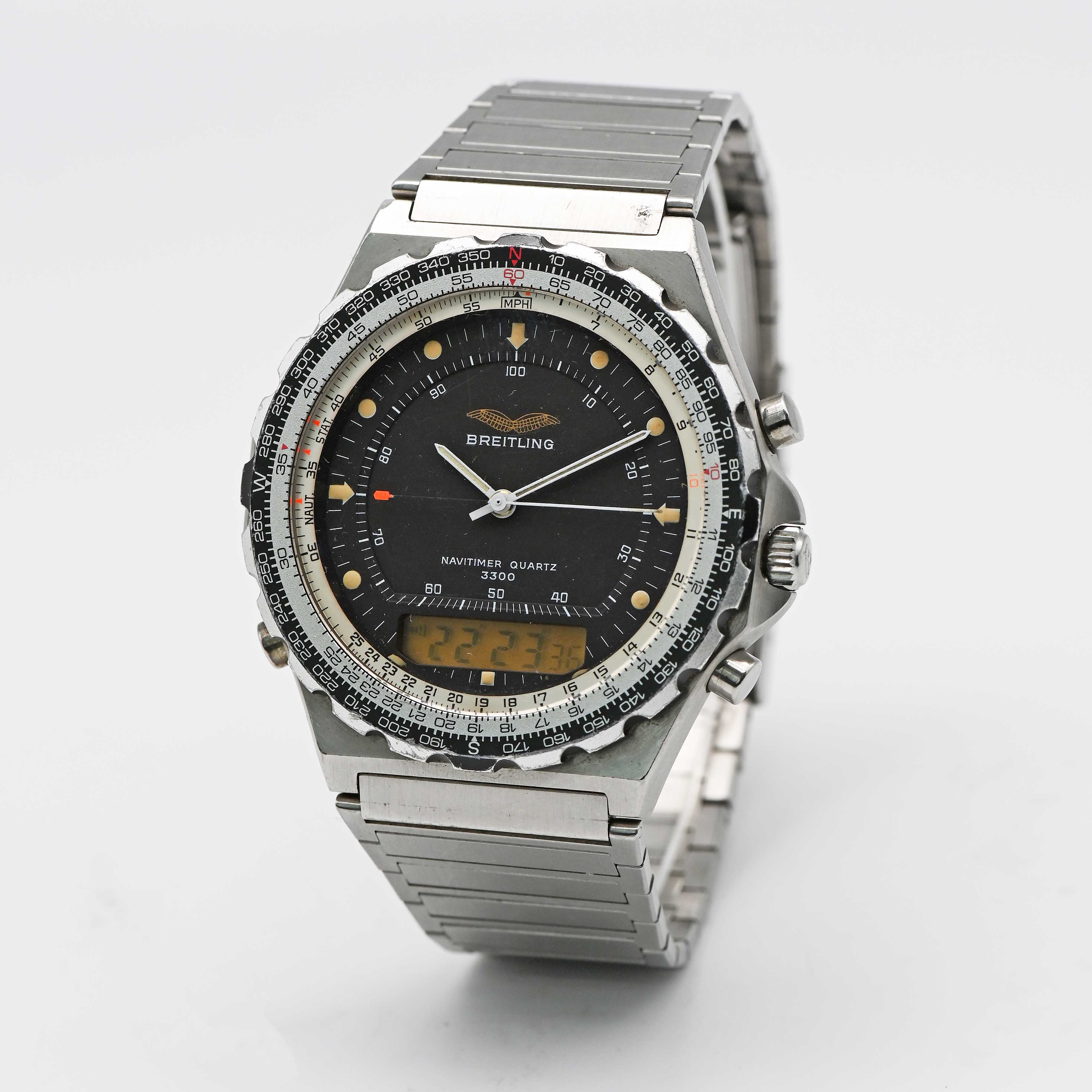 A GENTLEMAN'S STAINLESS STEEL IRAQI MILITARY AIR FORCE BREITLING JUPITER NAVITIMER QUARTZ 3300 - Image 3 of 8