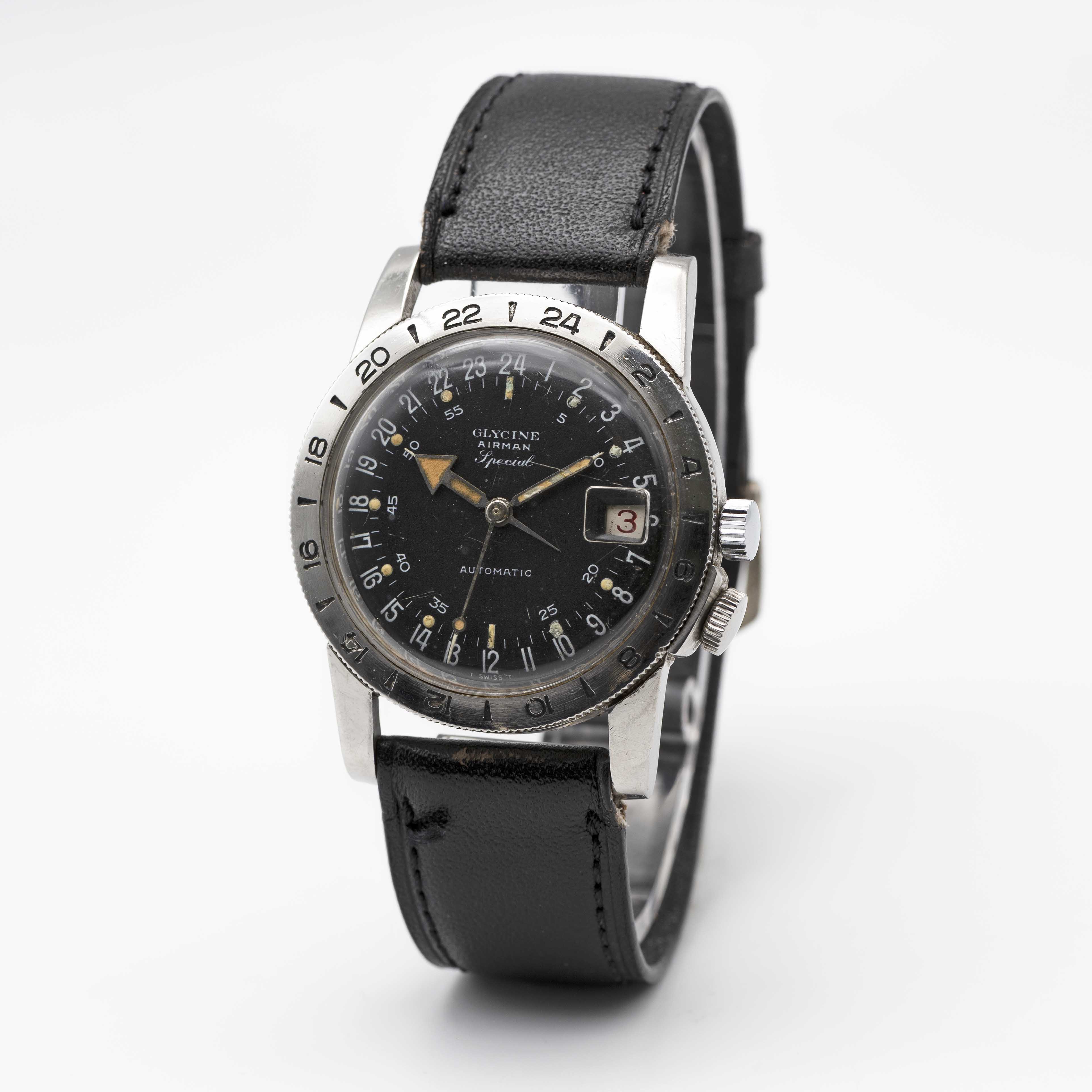 A GENTLEMAN'S STAINLESS STEEL GLYCINE AIRMAN SPECIAL AUTOMATIC PILOTS WRIST WATCH CIRCA 1960s - Image 3 of 8