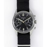 A RARE GENTLEMAN'S STAINLESS STEEL BRITISH MILITARY NEWMARK RAF PILOTS CHRONOGRAPH WRIST WATCH DATED