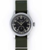 A GENTLEMAN'S STAINLESS STEEL BRITISH MILITARY TIMOR W.W.W. WRIST WATCH CIRCA 1945, PART OF THE "