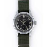 A GENTLEMAN'S STAINLESS STEEL BRITISH MILITARY TIMOR W.W.W. WRIST WATCH CIRCA 1945, PART OF THE "