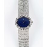 A LADIES FINE 18K SOLID WHITE GOLD & DIAMOND EBEL BRACELET WATCH CIRCA 1970s, WITH LAPIS DIAL,