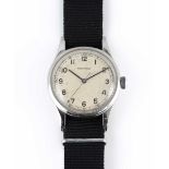 A RARE GENTLEMAN'S STAINLESS STEEL BRITISH MILITARY AIR MINISTRY MOVADO WRIST WATCH CIRCA 1942