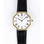 A VERY RARE GENTLEMAN'S LARGE SIZE 18K SOLID GOLD CARTIER LONDON OCTAGONAL WRIST WATCH CIRCA 1976,