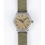 A GENTLEMAN'S STAINLESS STEEL JAEGER LECOULTRE WRIST WATCH CIRCA 1940s WITH SILVER DIAL Movement: