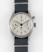 A GENTLEMAN'S STAINLESS STEEL BRITISH MILITARY LEMANIA SINGLE BUTTON ROYAL NAVY CHRONOGRAPH WRIST