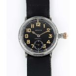 A GENTLEMAN'S ZENITH SPECIAL PILOTS WRIST WATCH CIRCA 1930, WITH BLACK ENAMEL DIAL Movement: