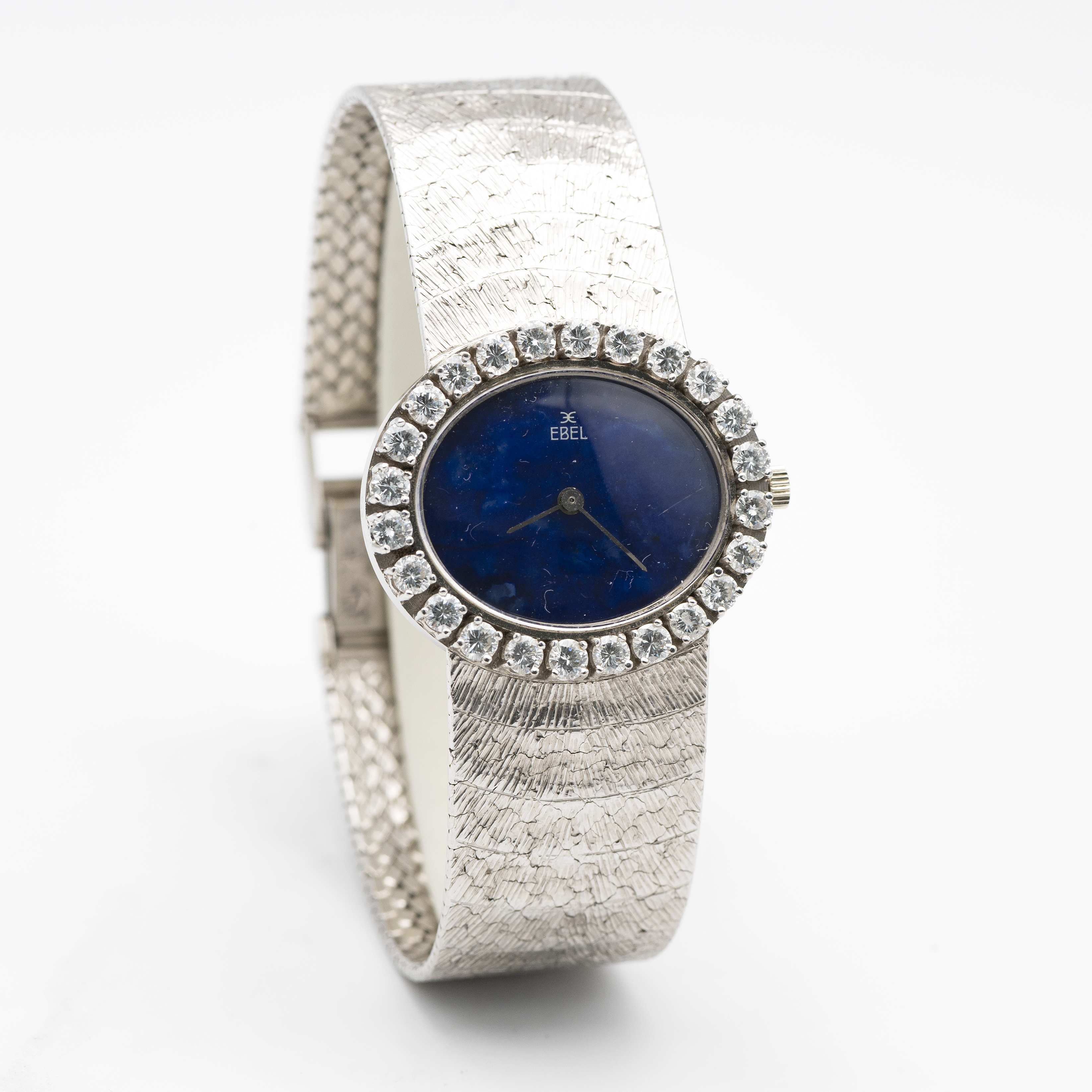 A LADIES FINE 18K SOLID WHITE GOLD & DIAMOND EBEL BRACELET WATCH CIRCA 1970s, WITH LAPIS DIAL, - Image 4 of 11