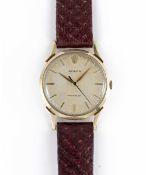 A GENTLEMAN'S 9CT SOLID GOLD ROLEX PRECISION WRIST WATCH CIRCA 1960s Movement: 17J, manual wind,