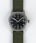 A GENTLEMAN'S STAINLESS STEEL BRITISH MILITARY ROYAL NAVY LEMANIA WRIST WATCH CIRCA 1964, REF. 920-