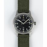 A GENTLEMAN'S STAINLESS STEEL BRITISH MILITARY ROYAL NAVY LEMANIA WRIST WATCH CIRCA 1964, REF. 920-