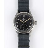 A GENTLEMAN'S STAINLESS STEEL BRITISH MILITARY OMEGA W.W.W. WRIST WATCH CIRCA 1945, PART OF THE "