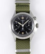 A GENTLEMAN'S STAINLESS STEEL BRITISH MILITARY LEMANIA SINGLE BUTTON RAF PILOTS CHRONOGRAPH WRIST