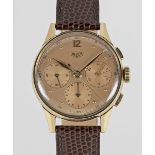 A GENTLEMAN'S 14K SOLID YELLOW GOLD HEUER CHRONOGRAPH WRIST WATCH CIRCA 1950s Movement: 17J,