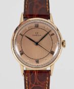 A GENTLEMAN'S 18K SOLID PINK GOLD OMEGA CENTRE SECONDS WRIST WATCH CIRCA 1940s Movement: 16J,