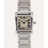 A LADIES 18K SOLID WHITE GOLD CARTIER TANK FRANCAISE BRACELET WATCH CIRCA 2005, REF. 2403