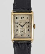 A GENTLEMAN'S 18K SOLID GOLD RECTANGULAR ROLEX WRIST WATCH CIRCA 1930s, REF. 869 Movement: 15J,