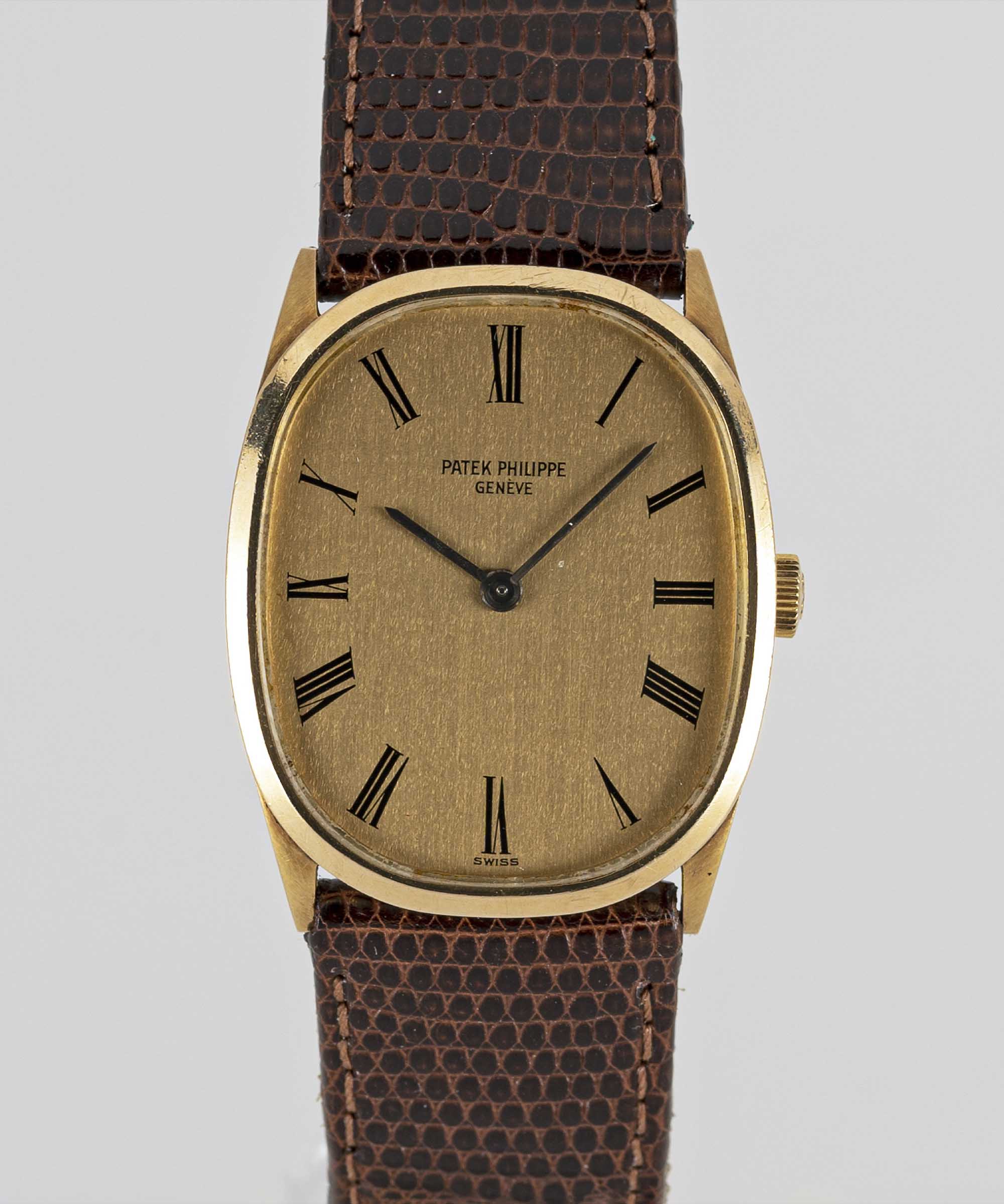 A GENTLEMAN'S 18K SOLID GOLD PATEK PHILIPPE GOLDEN ELLIPSE WRIST WATCH CIRCA 1980, REF. 3546