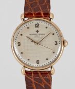A GENTLEMAN'S 18K SOLID ROSE GOLD VACHERON & CONSTANTIN WRIST WATCH CIRCA 1950s, WITH GUILLOCHE DIAL