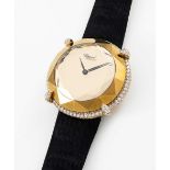 A FINE LADIES 18K SOLID YELLOW GOLD, DIAMOND & CHROME CHOPARD 'GOLDEN DIAMONDS' WRIST WATCH CIRCA