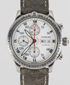 A GENTLEMAN'S STAINLESS STEEL LONGINES LINDERGH CHRONOGRAPH WRIST WATCH CIRCA 2000, REF. L2.618.4