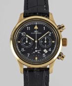 A GENTLEMAN'S 18K SOLID YELLOW GOLD IWC DER FLIEGER CHRONOGRAPH WRIST WATCH CIRCA 1990s, REF. 3740
