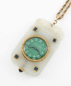 A UNIQUE JADE, EMERALD & SAPPHIRE VACHERON & CONSTANTIN PENDANT WATCH CIRCA 1910, MADE FOR V.F.