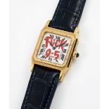 A UNIQUE GENTLEMAN'S SIZE 18K SOLID GOLD CARTIER PARIS SANTOS DUMONT WRIST WATCH CIRCA 1980s, REF.