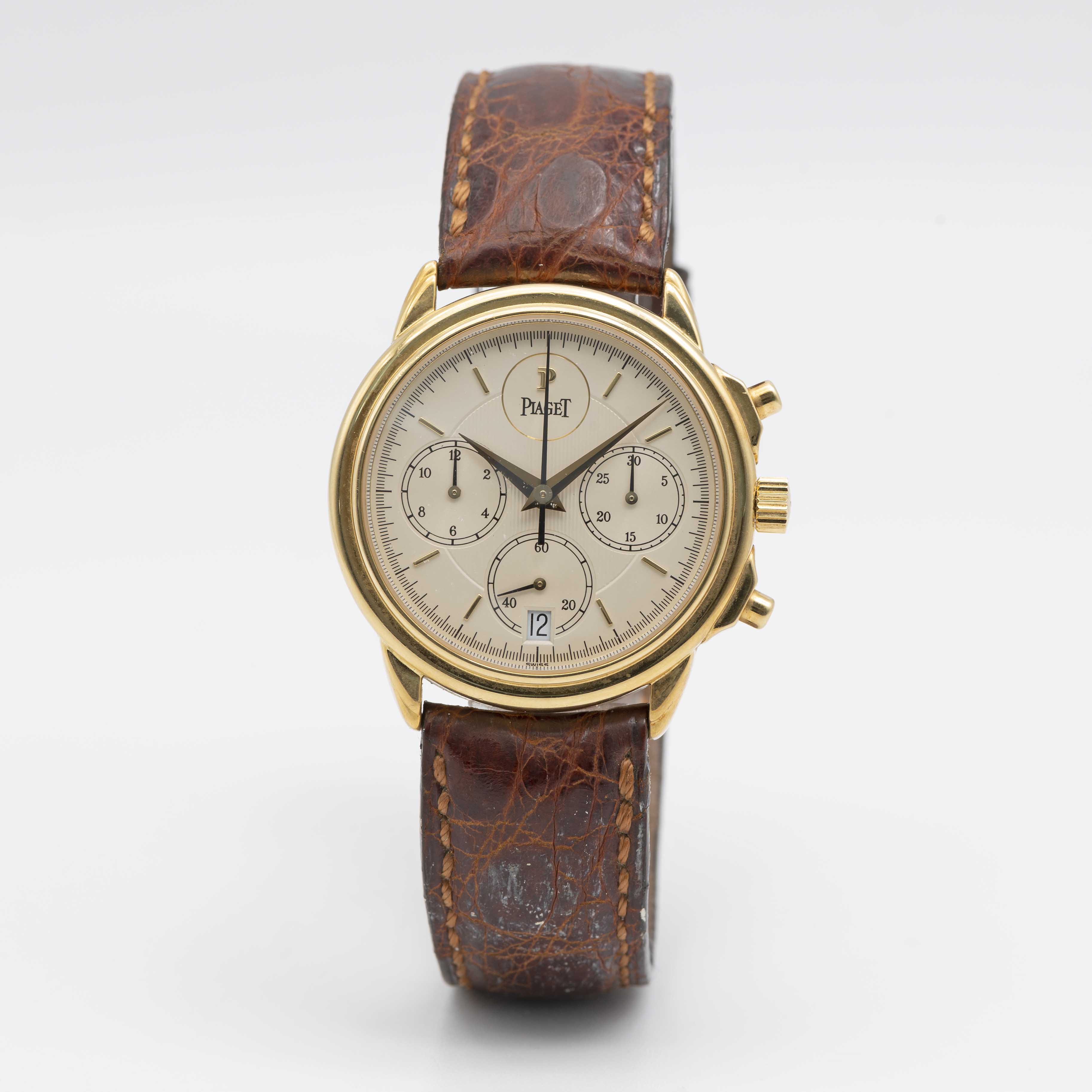 A FINE GENTLEMAN'S 18K SOLID GOLD PIAGET GOUVERNEUR AUTOMATIC CHRONOGRAPH WRIST WATCH CIRCA 1998, - Image 2 of 9