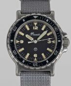 A GENTLEMAN'S STAINLESS STEEL BRITISH MILITARY PRECISTA ROYAL NAVY DIVERS WRIST WATCH DATED 1989