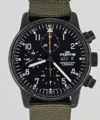 A GENTLEMAN'S STAINLESS STEEL BLACK PVD COATED FORTIS PILOT PROFESSIONAL AUTOMATIC CHRONOGRAPH WRIST