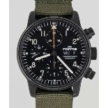 A GENTLEMAN'S STAINLESS STEEL BLACK PVD COATED FORTIS PILOT PROFESSIONAL AUTOMATIC CHRONOGRAPH WRIST