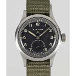 A GENTLEMAN'S STAINLESS STEEL BRITISH MILITARY ETERNA W.W.W. WRIST WATCH CIRCA 1945, PART OF THE "