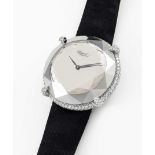 A FINE LADIES 18K SOLID WHITE GOLD, DIAMOND & CHROME CHOPARD 'GOLDEN DIAMONDS' WRIST WATCH CIRCA