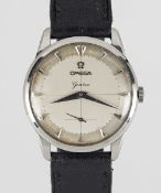A GENTLEMAN'S LARGE STAINLESS STEEL OMEGA GENEVE WRIST WATCH CIRCA 1950s, REF. 2748-7 WITH TWO TONE