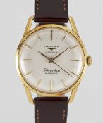 A GENTLEMAN'S 18K SOLID GOLD LONGINES FLAGSHIP AUTOMATIC CHRONOMETER WRIST WATCH CIRCA 1960s, REF.